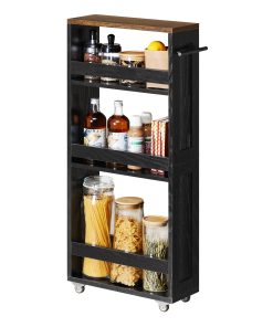 VASAGLE 4-Tier Slide-Out Storage Cart. Slim Kitchen Cart for Small Spaces