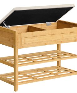 SONGMICS Storage Bench. Bamboo Shoe Rack. Entryway Furniture. 31.5 Inches Wide