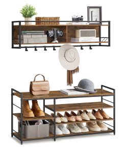 VASAGLE Hall Tree with Shoe Bench. Coat Rack Shoe Bench Set. Entryway Furniture