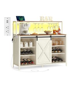 Daxton Collection - Coffee bar cabinet with power outlet LED light and sliding barn doors