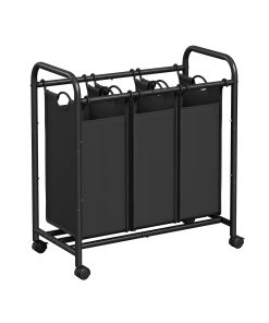 3-Section Laundry Hamper with Lockable Wheels