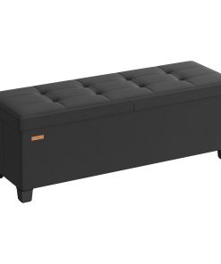 Linen Look Folding Storage Bench with Legs and Flipping Lid