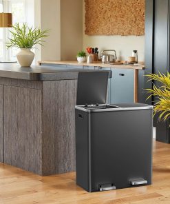 Dual compartment kitchen trash can with airtight hinged lids