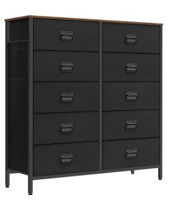 SONGMICS Dresser for Bedroom. Fabric Dresser with 10 Drawers. Storage Organizer Unit with Fabric Drawers. Chest of Drawers. Steel Frame. for Living Room. Entryway. Rustic Brown and Black