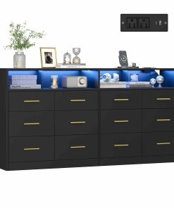 Modern Dresser with LED Lights and Power Strip for Bedroom