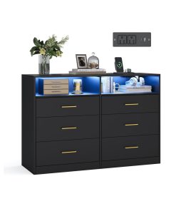 Custos Collection - Dresser with LED Lights and Power Strip