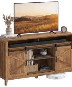 Tall Farmhouse TV Stand with Door and Storage Cabinet