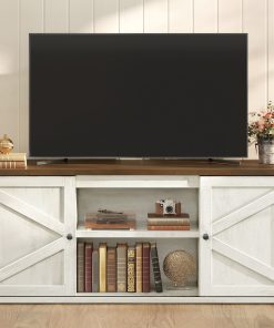 VASAGLE Farmhouse TV Stand for TVs up to 65 Inches. Entertainment Center with Storage Cabinets and Sliding Barn Doors