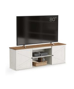 Farmhouse TV stand with storage cabinets and sliding barn doors