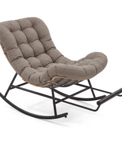 VASAGLE Outdoor Rocking Chair. Papasan Chair with Extendable Footrest. Outdoor Furniture. Heavy Duty Rocker with Removable Cushion. Outdoor Chair for Porch Patio Garden