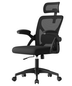 SONGMICS HOME Ergonomic Mesh Desk Chair with Flip-Up Armrests and Headrest | Computer Office Chair .with Lumbar Support