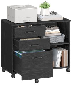VASAGLE Lateral File Cabinet. Home Office Printer Stand. 3-Drawer Mobile Filing Cabinet with Open Storage Shelves. for A4. Letter-Size Files