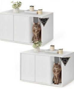 Enclosure. Superfast Toolless Assembly. Cat House for Large Cats. Display Side Table. Push-to-Open Doors. Minimalist Modern. Set of 2. Snow White UPCL013W01-2J