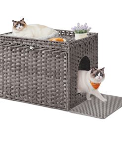 Cat Litter Box Enclosure. Handwoven Rattan Hidden Litter Box Furniture