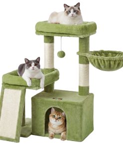 Feandrea Cat Tree. 33.8 Cat Tower. Scratching Posts and Ramp. Green