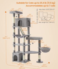 Feandrea 74.1-Inch Cat Tree Tower for Indoor Extra Large Cats. with Scratching Posts