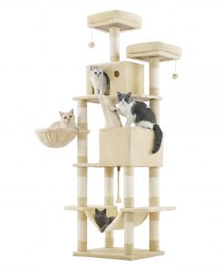 SONGMICS HOME Tall Cat Tree Tower with Sisal Scratching Posts. Multi-Level Condo and Plush Hammock for Indoor Pets