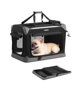 Collapsible fabric dog crate with mesh doors for travel
