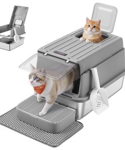 Feandrea Stainless Steel Cat Litter Box with Flip Lid