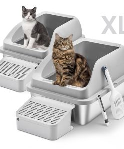 Feandrea 2 Pack Stainless Steel Cat Litter Boxes with Open Top