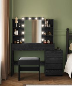 VASAGLE Vanity Desk with Mirror and LED Lights