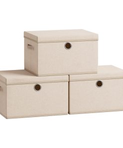 Stackable fabric storage boxes with lids and handles