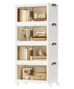 Foldable plastic organizer with magnetic doors and wheels