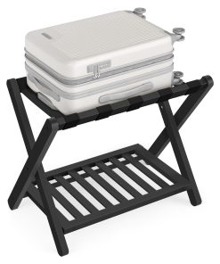Solid Wood Luggage Rack. No Assembly Required. Foldable Suitcase Stand. Luggage Holder