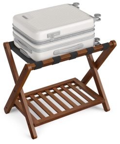 SONGMICS Solid Wood Luggage Rack. No Assembly Required. Foldable Suitcase Stand