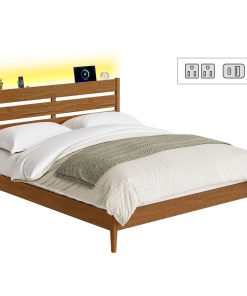 VASAGLE Bed Frame. Wood Platform Bed with Storage Headboard