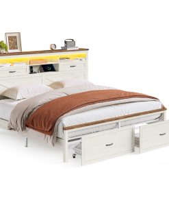 VASAGLE King Bed Frame with Storage Headboard