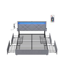 LED Bed Frame Queen Size with Headboard and 4 Drawers
