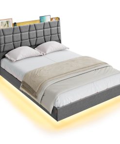 VASAGLE Full Size Floating Bed Frame with LED Lights