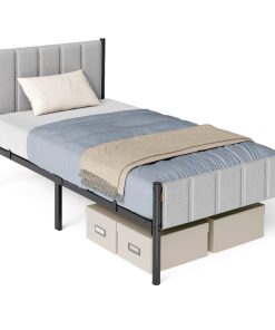 Upholstered metal bed frame with headboard and footboard