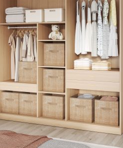 SONGMICS Storage Cubes. 13 x 13 x 13 Inches Non-Woven Fabric Bins with Double Handles. Set of 8. Closet Organizers for Shelves. Foldable. for Clothes. Sand Beige UROB833K03