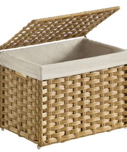 SONGMICS Storage Basket with Lid. Woven Blanket Storage Bin with Handles. 9.2 Gallons (35 L). Natural