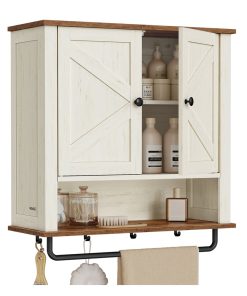 Liry Collection - Bathroom Wall Cabinet. Farmhouse Wall-Mounted Medicine Storage Cabinet with 2 Barn Doors