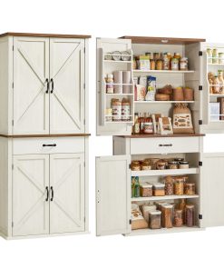 Liry Collection - Tall Farmhouse Kitchen Storage Cabinet with Barn Doors