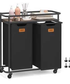 VASAGLE Laundry Sorter. Laundry Hamper with Wheels. 26.4 Gal. (100 L) Portable Rolling Cart Baskets with Shelf