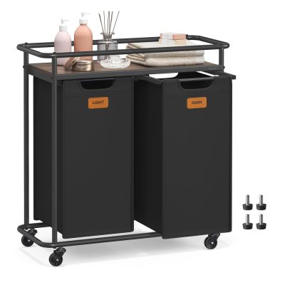 VASAGLE Laundry Sorter. Laundry Hamper with Wheels. 26.4 Gal. (100 L) Portable Rolling Cart Baskets with Shelf