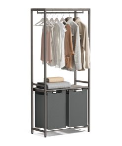 2-Section Laundry Basket with Clothes Rail