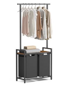 2-Section Laundry Hamper with Clothes Rack