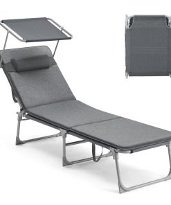 Patio Lounge Beach Chair with Mattress for Adults
