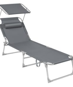 Sun Lounger with Sunshade Headrest Adjustable Backrest