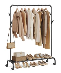 40.7 Wide Single-Rod Clothing Rack with Wheels
