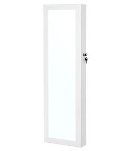 Lockable mirror jewelry armoire with lights for wall or door
