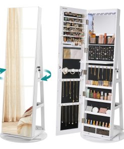 6 LEDs Lockable Mirror Jewelry Cabinet