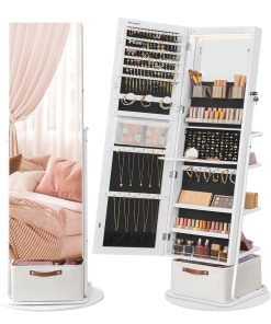 360° Swivel Mirrored Jewelry Cabinet with Lights