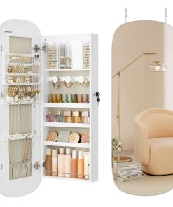 Wall Mounted Jewelry Organizer with Mirror