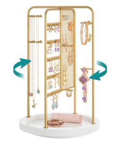 Rotating Jewellery Stand with a Bottom Tray Champagne
